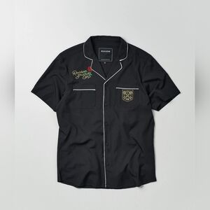Reason Brand Clubmaster Black Embroidered Button Down Shirt NWT Size M BS-2920